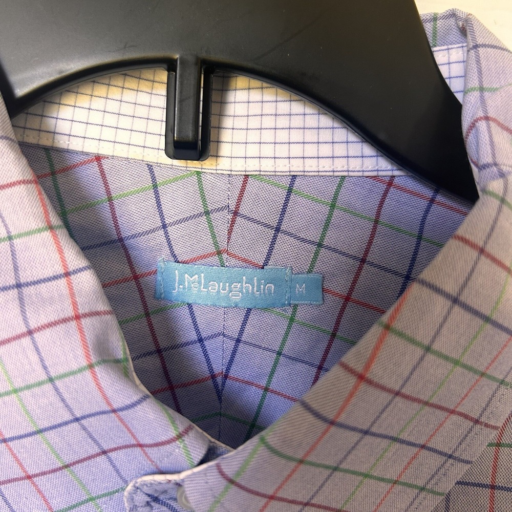 J McLaughlin Men's Dress Office Shirt Blue Plaid Button Down 100% Cotton Med BxQ - Picture 3 of 7